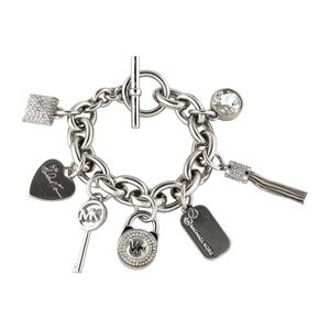 Michael Kors Silver Charm Bracelet with Key and Heart